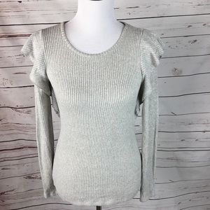 Lucky Brand Ribbed Ruffle Long Sleeve Sweater Top